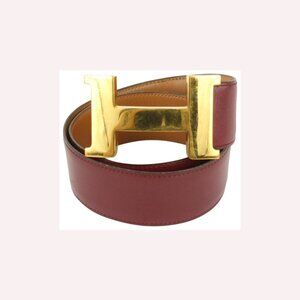 Hermès Burgundy x Gold 42mm H Logo Constance Belt 1014h13